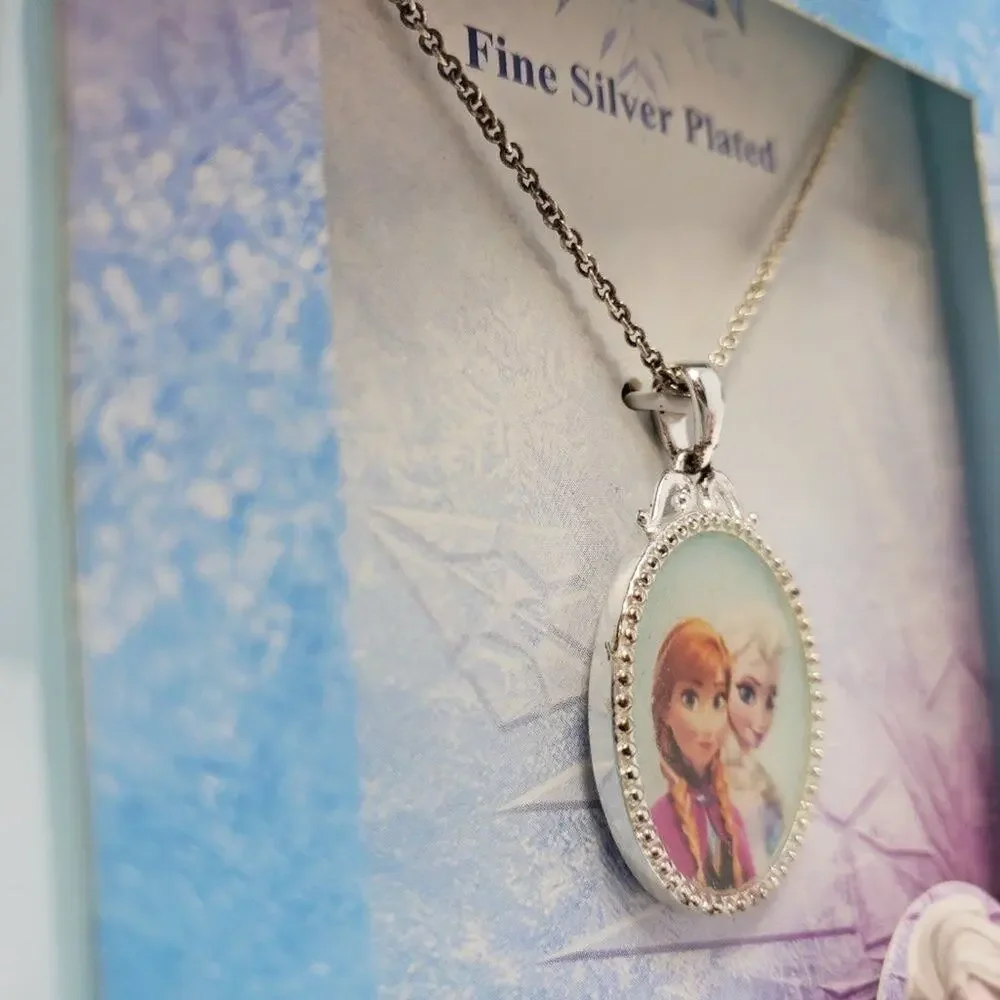 Disney Frozen Anna & Elsa Silver Plated Necklace New